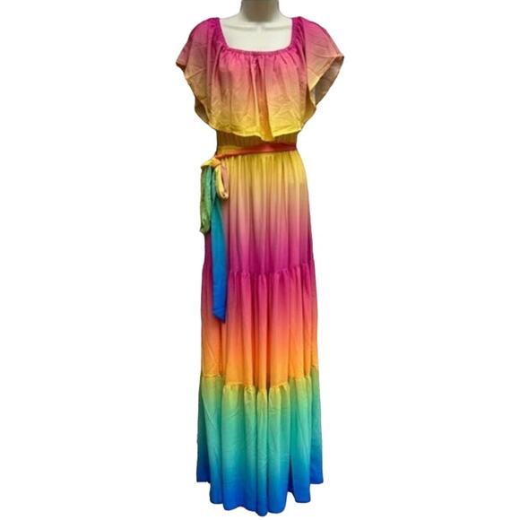 NWT Strapless Rainbow 2XL Summer Maxi Dress - Picture 2 of 14